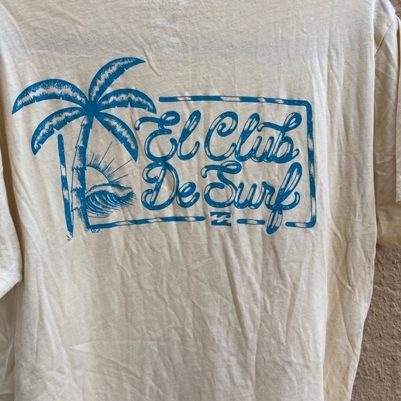 Men's Billabong T-Shirt Yellow Logo M Cotton Surf Stretch Beach Palm Double Side - Picture 10 of 11